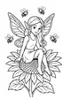 Free Fairy Coloring Page - Sunflower Fairy With Bees (Printable PDF)