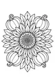 Free Sunflower and Pumpkins Coloring Page - Fall Harvest Wreath (Printable PDF)