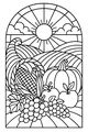 Free Cornucopia Harvest Coloring Page - Pumpkin and Sunrise Farm Scene (Printable PDF)