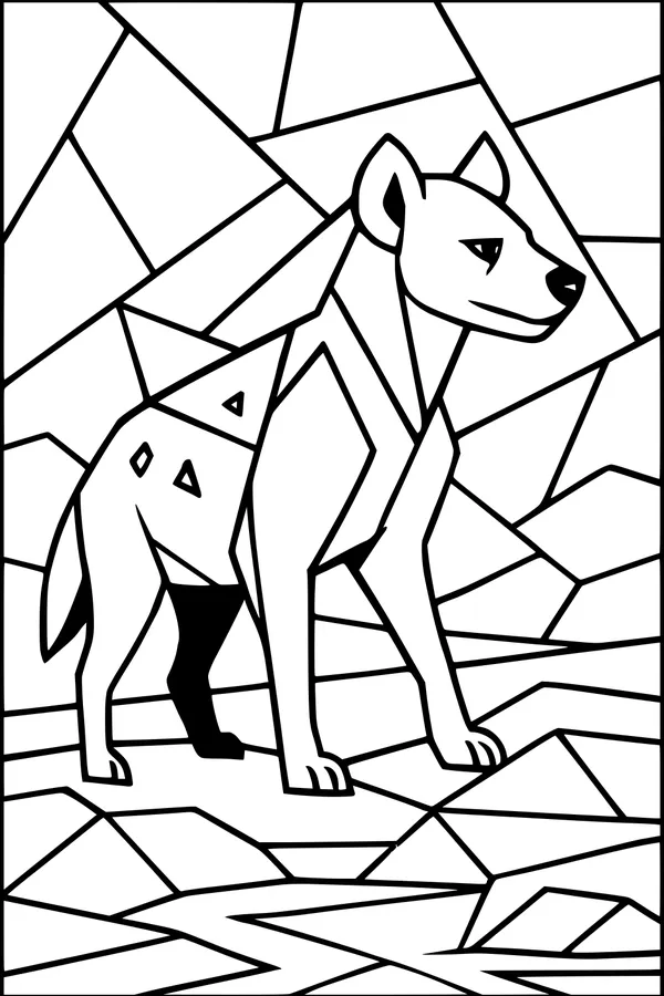 Free Hyena Coloring Page - Stylized Spotted Hyena in Geometric Savannah (Printable PDF)