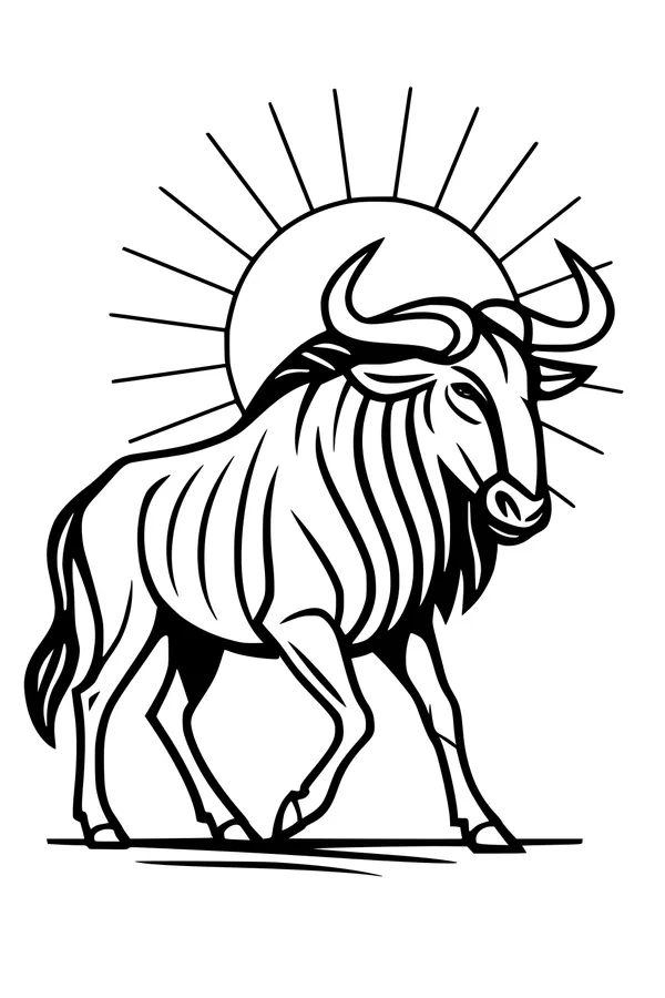 Free Wildebeest Coloring Page - Sunlit Savanna Walk (Printable PDF)