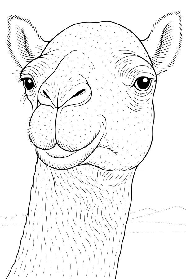 Free Camel Coloring Page - Close-Up Desert Portrait (Printable PDF)