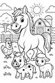 Free Horse Coloring Page - Sunny Barnyard Friends (Printable PDF)