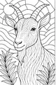 Free Goat Coloring Page - Sunlit Mountain Scene With Curved Horns (Printable PDF)
