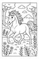 Free Horse Coloring Page - Trotting Through a Wildflower Meadow (Printable PDF)