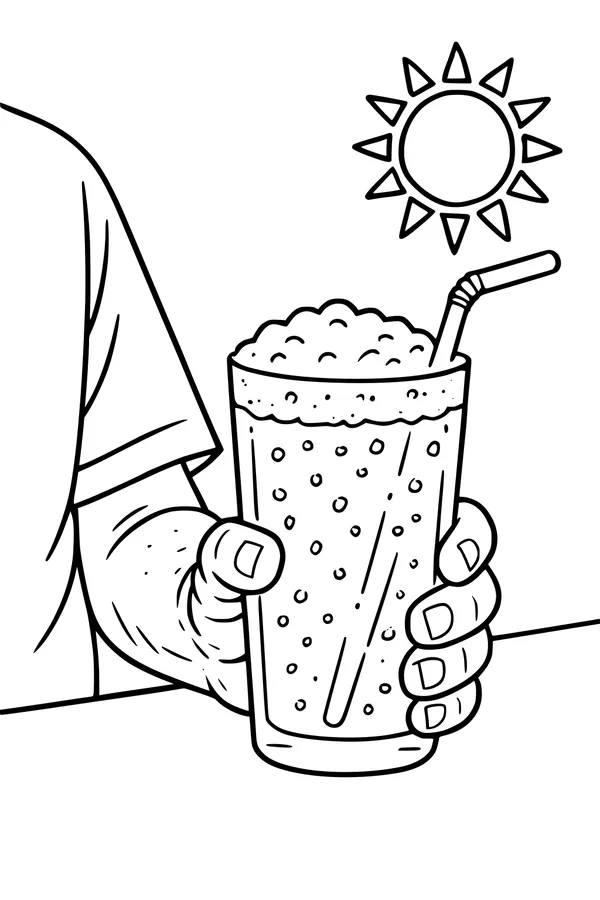 Free Retirement Coloring Page - Retired Man With Fizzy Drink in the Sun (Printable PDF)