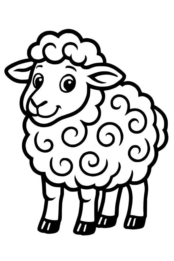 Free Sheep Coloring Page - Cute Swirly Wool Cartoon (Printable PDF)