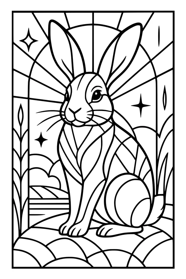 Free Rabbit Coloring Page - Sunny Meadow With Stars (Printable PDF)