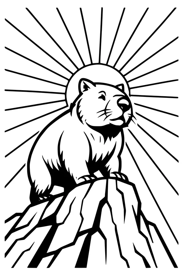 Free Wombat Coloring Page - Sunrise Cliff Wildlife Scene (Printable PDF)