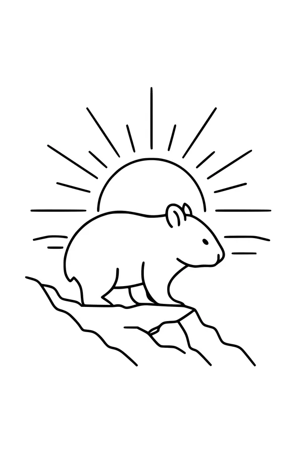 Free Wombat Coloring Page - Sunrise Walk on Rocky Ledge (Printable PDF)