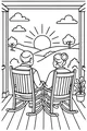 Free Retirement Grandparents Coloring Page - Elderly Couple on Porch at Sunset (Printable PDF)