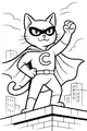 Free Superhero Cat Coloring Page - Masked Feline on City Rooftop (Printable PDF)