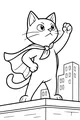 Free Cat Superhero Coloring Page - Cape Cat On City Rooftop (Printable PDF)