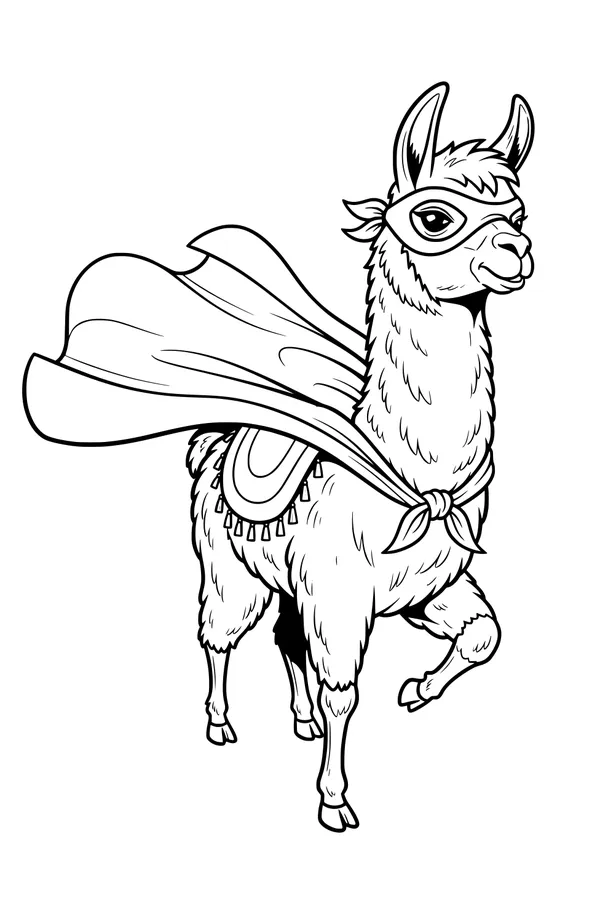 Free Llama Coloring Page - Superhero Llama With Cape and Mask (Printable PDF)