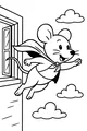 Free Mouse Coloring Page - Superhero Mouse Soaring Over the City (Printable PDF)