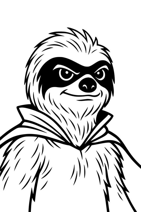 Free Sloth Coloring Page - Cartoon Superhero Sloth in Cape (Printable PDF)