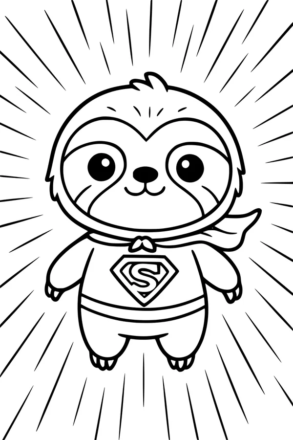 Free Sloth Coloring Page - Cute Superhero Sloth With Cape (Printable PDF)