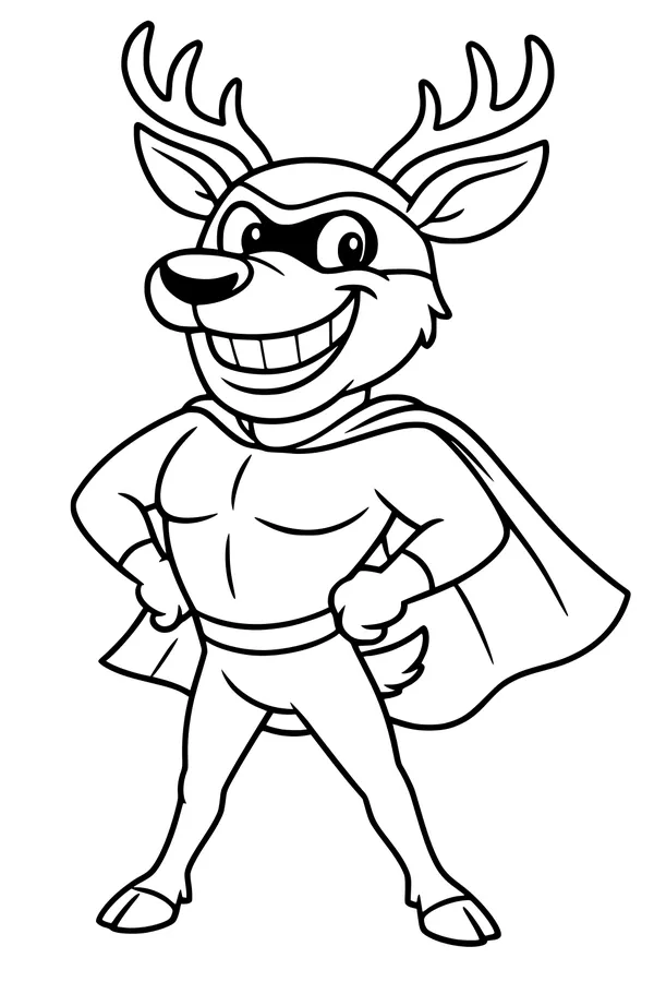 Free Deer Coloring Page - Superhero Antlers With Cape (Printable PDF)