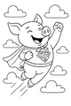 Free Superhero Pig Coloring Page - Flying Through the Clouds (Printable PDF)