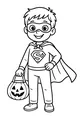 Free Superhero Kid Halloween Coloring Page - Trick-or-Treat Pumpkin Pail (Printable PDF)