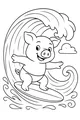 Free Pig Coloring Page - Surfing Pig on Ocean Wave (Printable PDF)