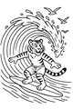 Free Tiger Coloring Page - Surfing a Big Ocean Wave (Printable PDF)