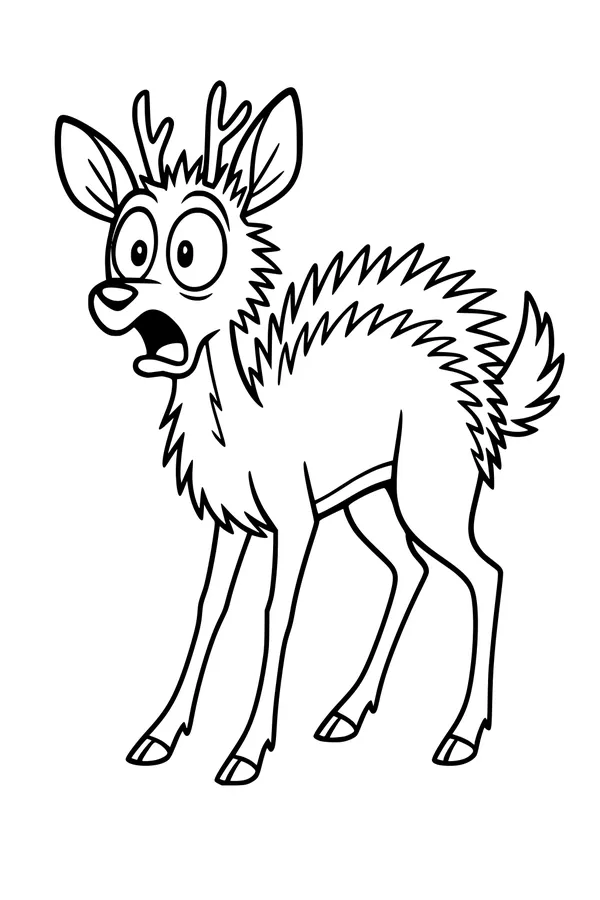 Free Deer Coloring Page - Surprised Forest Deer With Antlers (Printable PDF)