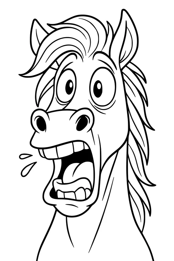 Free Horse Coloring Page - Silly Surprised Cartoon Face (Printable PDF)