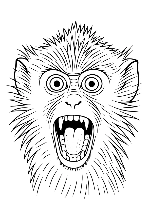 Free Monkey Coloring Page - Funny Yelling Face With Spiky Fur (Printable PDF)