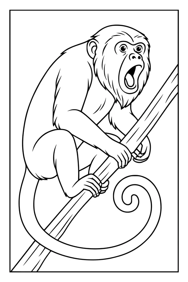 Free Monkey Coloring Page - Surprised Jungle Monkey on a Branch (Printable PDF)