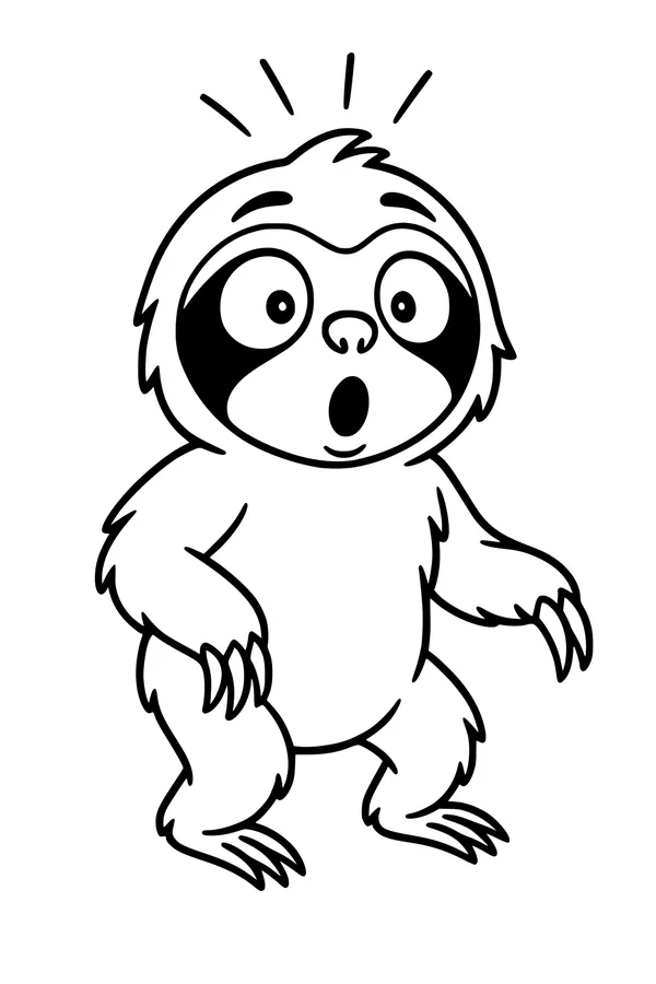 Free Sloth Coloring Page - Surprised Cartoon Sloth Standing (Printable PDF)