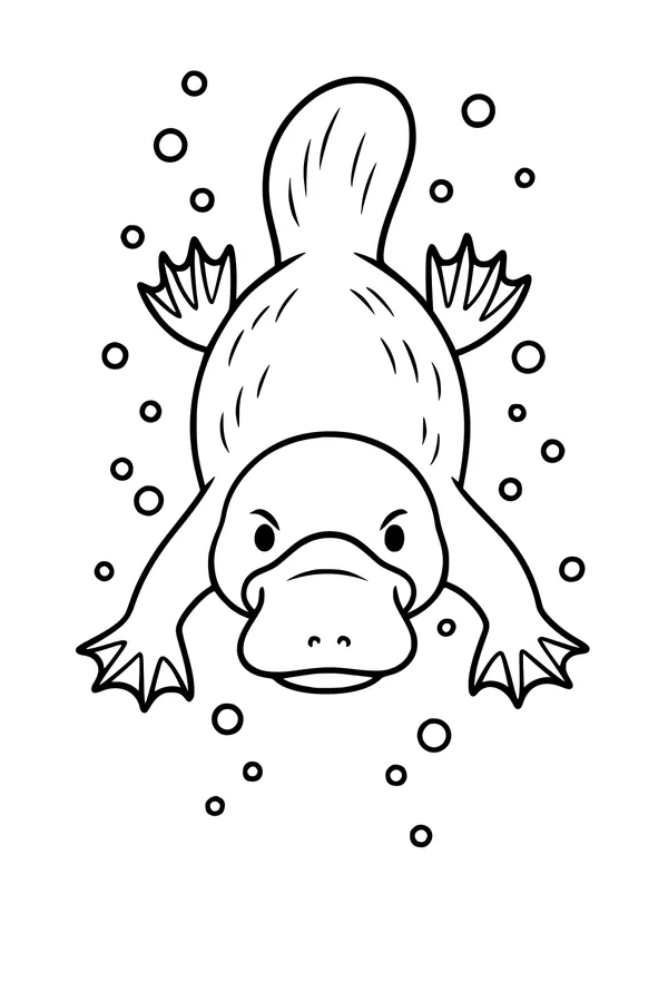Free Platypus Coloring Page - Playful Swimmer With Bubbles (Printable PDF)