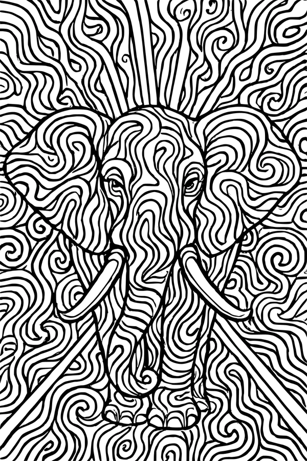 Free Elephant Coloring Page - Swirly Tusk Jungle Parade (Printable PDF)