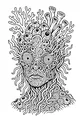 Free Alien Coloring Page - Swirly Coral Tentacle Face (Printable PDF)