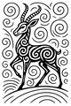 Free Gazelle Antelope Coloring Page - Stylized Swirly Hilltop Scene (Printable PDF)