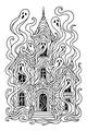 Free Haunted House Coloring Page - Swirling Ghosts and Spooky Tower (Printable PDF)