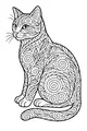Free Cat Coloring Page - Patterned House Cat Sitting Upright (Printable PDF)