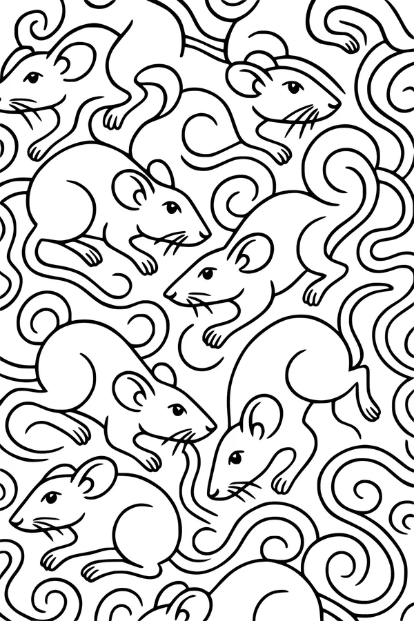 Free Rat Coloring Page - Playful Pattern of Wiggly Tails (Printable PDF)