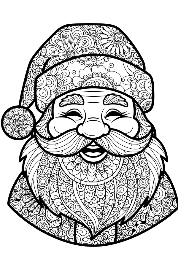 Free Santa Claus Coloring Page - Jolly Mandala Swirl Beard Portrait (Printable PDF)