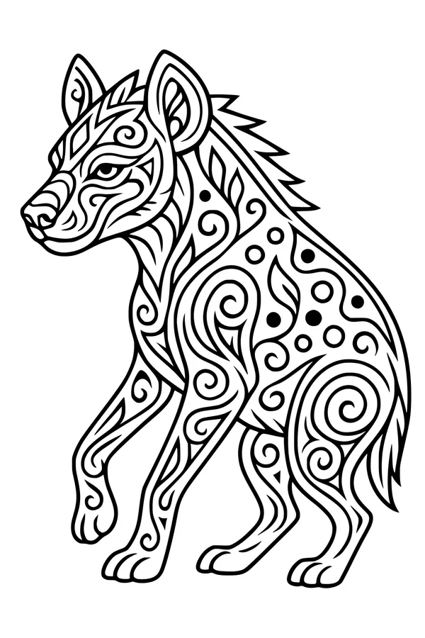 Free Hyena Coloring Page - Swirly Patterns in Tall Grass (Printable PDF)