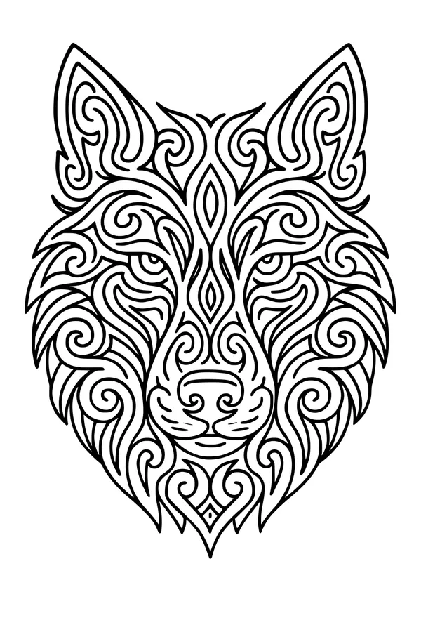Free Wolf Coloring Page - Tribal Swirl Mandala Portrait (Printable PDF)