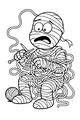 Free Mummy Coloring Page - Tangled Boy Knitting Yarn (Printable PDF)