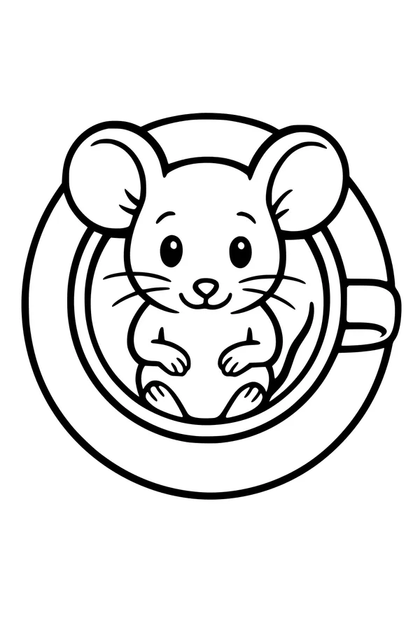Free Mouse Coloring Page - Cute Peekaboo Mouse in a Teacup (Printable PDF)