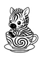Free Zebra Coloring Page - Cute Baby Zebra in Swirly Teacup (Printable PDF)