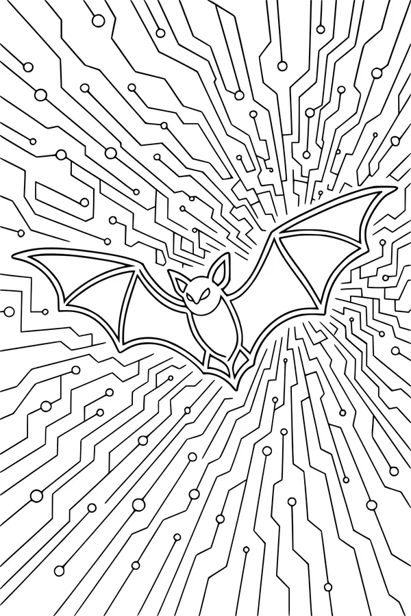 Free Bat Coloring Page - Soaring Through a Radiant Night Sky (Printable PDF)
