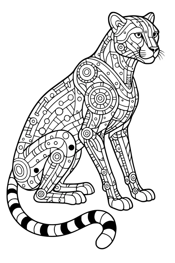 Free Cheetah Coloring Page - Futuristic Mechanical Robot Design (Printable PDF)