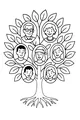 Free Thanksgiving Family Tree Coloring Page - Portraits on Leafy Branches (Printable PDF)