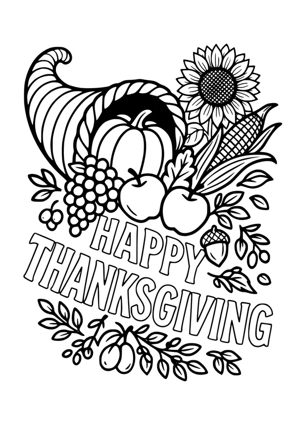 Free Thanksgiving Cornucopia Coloring Page - Harvest Horn of Plenty (Printable PDF)