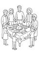 Free Thanksgiving Family Dinner Coloring Page - Holding Hands Around Turkey Feast (Printable PDF)