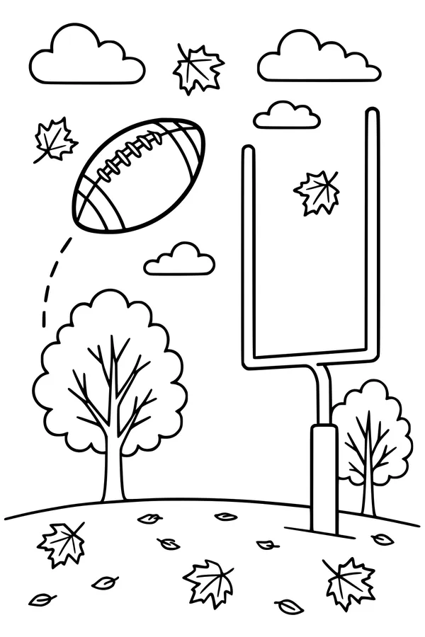 Free Thanksgiving Football Coloring Page - Autumn Goalpost Kick in the Park (Printable PDF)